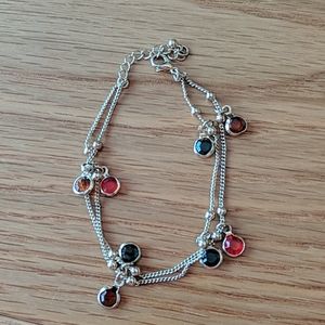 Gold double strand bracelet w/green, red, & orange